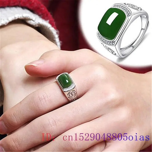 Green Jade Ring Gifts Fashion Men Charm Gemstone Crystal Women Jewelry Zircon Lucky Amulet Chalcedony Natural