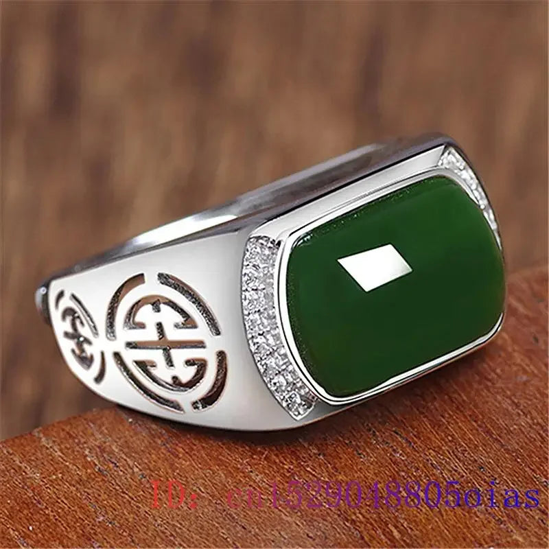Green Jade Ring Gifts Fashion Men Charm Gemstone Crystal Women Jewelry Zircon Lucky Amulet Chalcedony Natural