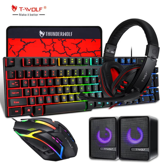 Hot Sale TF850 Gaming Keyboard Mouse and Gaming Headset and Speaker Mouse Pad Wired RGB Backlight Keyboard Combos for Computer