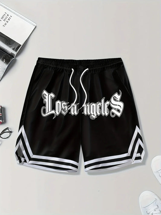LOS ANGLES Print Men's Loose Large Drawstring Casual Minimalist Shorts Man Pants Casual Shorts Summer New In Men Clothing Thi - El Bean0s
