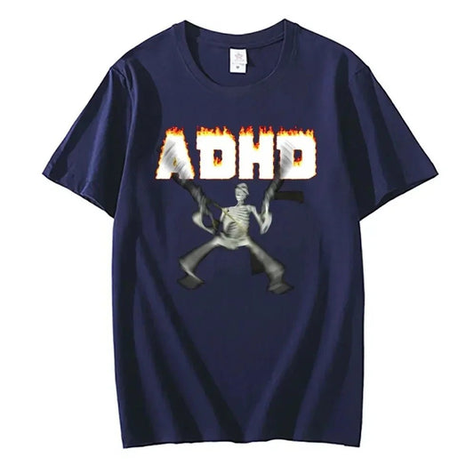 Adhd Skeleton Meme T-shirts Classic Vintage Humor Horror Funny Skull T Shirt Men Women Casual Hip Hop Summer Oversized T Shirt - El Bean0s