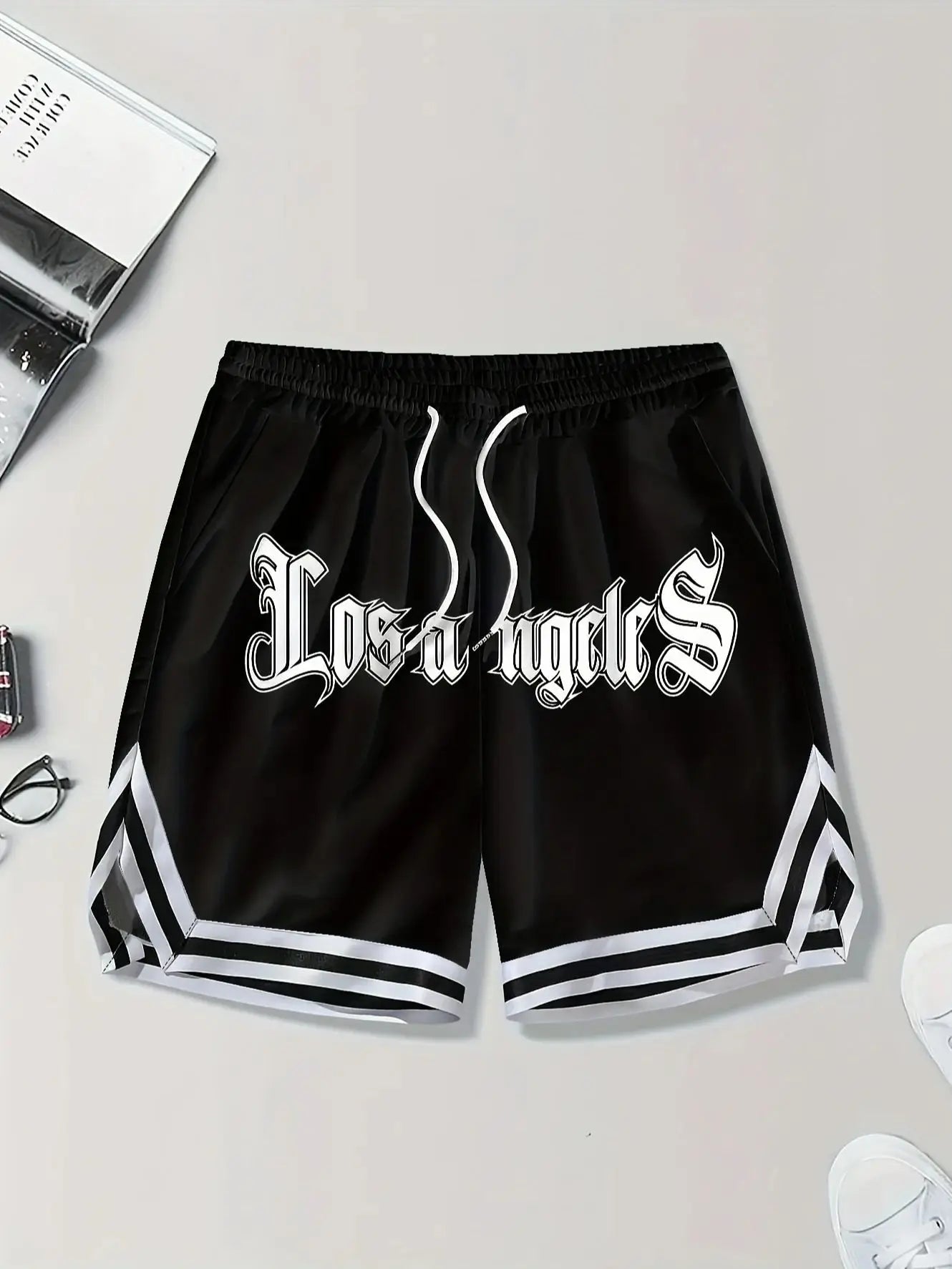 LOS ANGLES Print Men's Loose Large Drawstring Casual Minimalist Shorts Man Pants Casual Shorts Summer New In Men Clothing Thi - El Bean0s