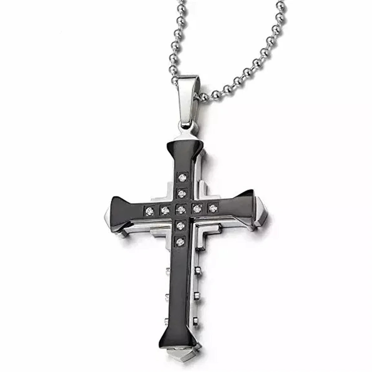 KISMIS 1pcs Stainless Steel Cross Necklace Pendant Jewelry Catholic and Christian Jesus Amulet 4 Colors Optional