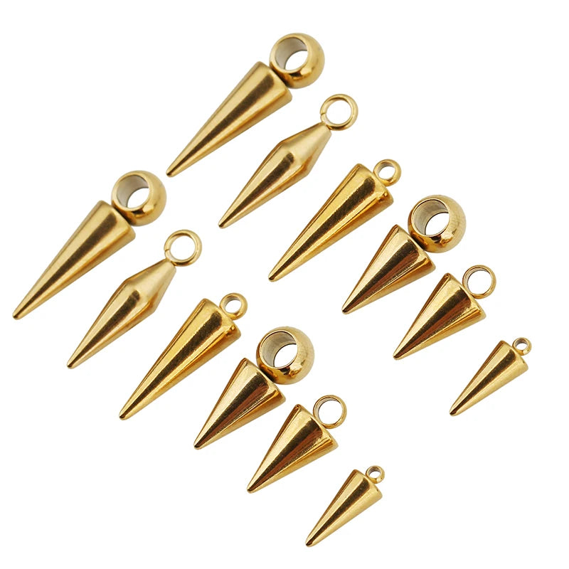 10pcs Stainless Steel Cone Charms Pendants Retro Spike Beads Charms Pendants for Women Man Hoop Earring Jewelry Making Supplies
