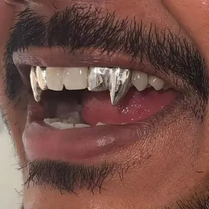 TOPGRILLZ Vampire DIY Double Fangs Grillz Glossy Teeth Caps Removable 2PCS Dental Grills For Men Women Halloween Cosplay Gift