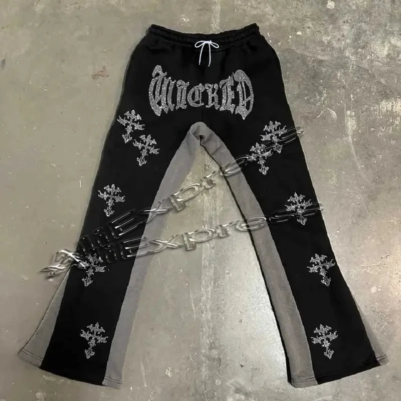 Y2k Flared Pants Hip Hop Men Loose 3D Print Trousers Casual Sweatpants Mid Waist Sporty Female Streetwear Vintage Flared Pants