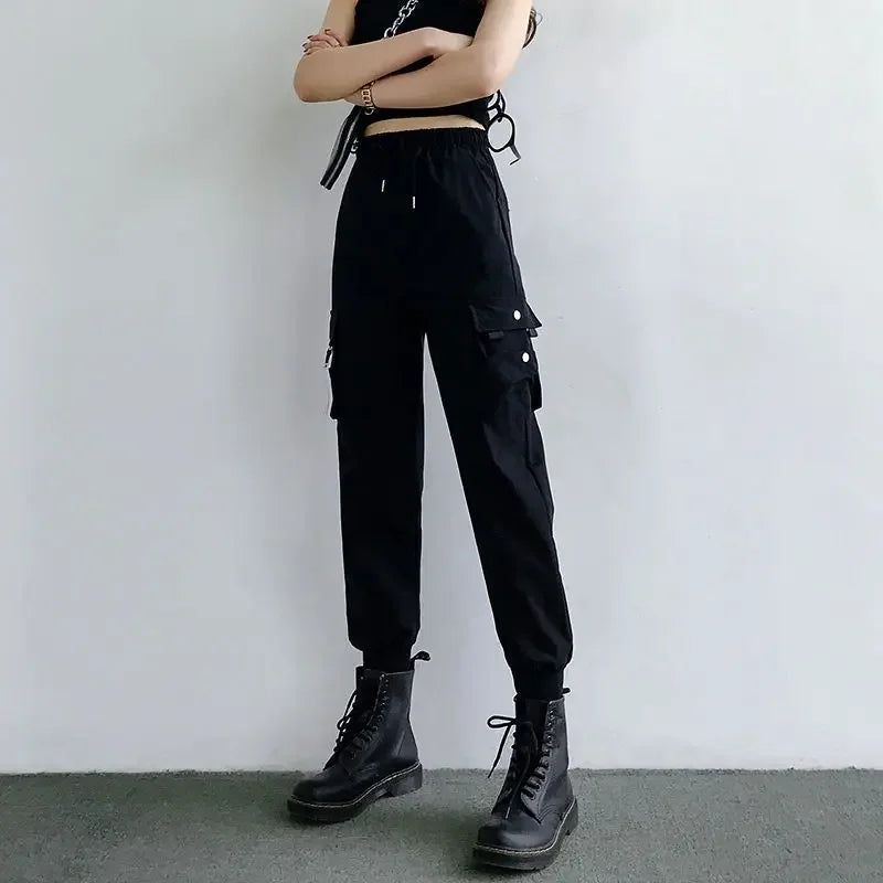 Fashionable Cargo Pants Women Color Matching Ankle Banded Skateboarding Pants Black Joggers Women Sweatpants Plus Size S-4XL 5XL