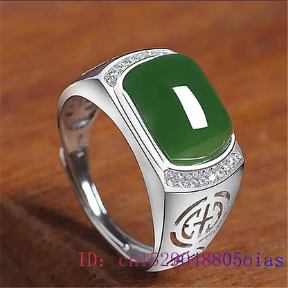 Green Jade Ring Gifts Fashion Men Charm Gemstone Crystal Women Jewelry Zircon Lucky Amulet Chalcedony Natural