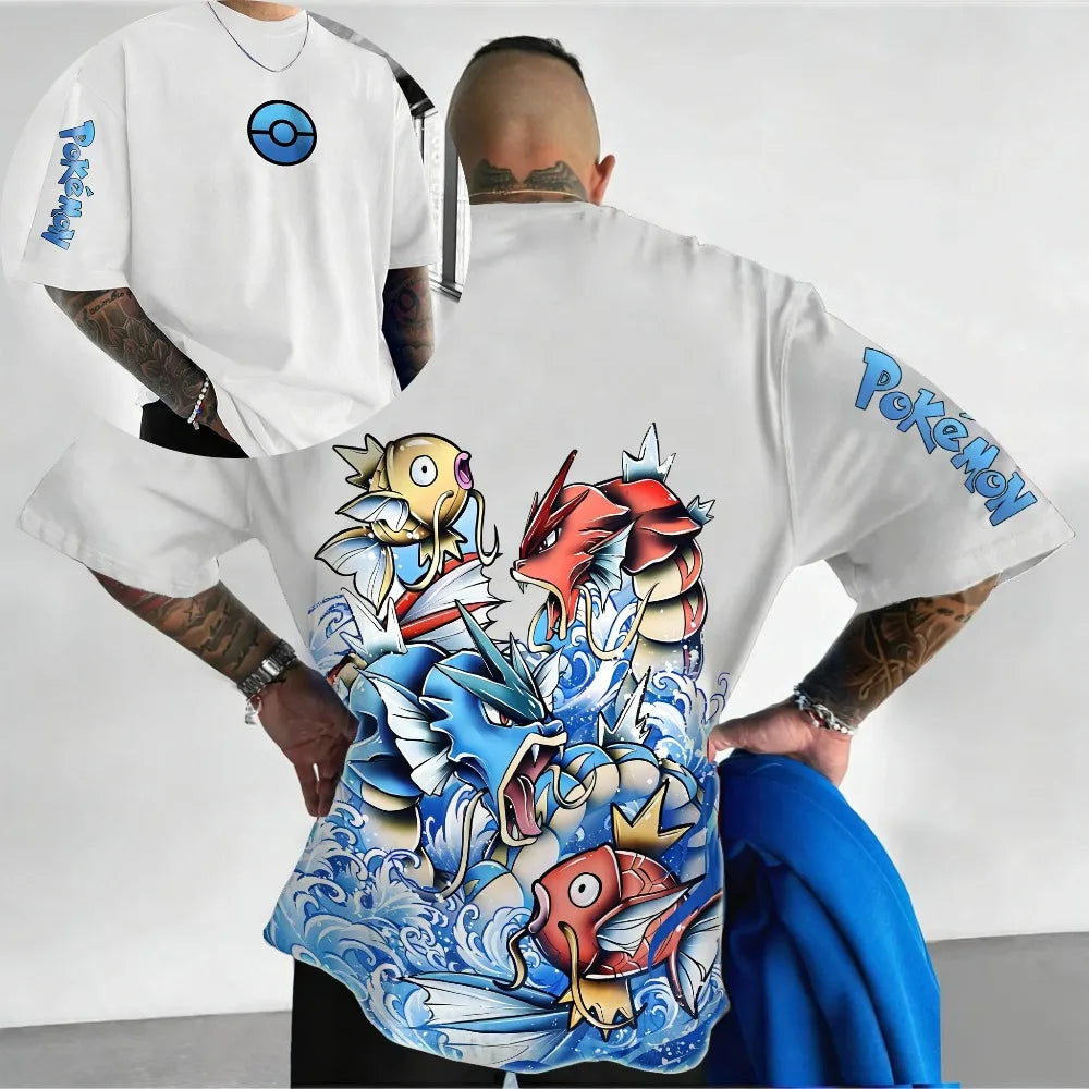 Oversized Cosplay Costume Pokémon Gyarados 2026 Summer New Arrival Harajuku Anime Print Y2K Hip-Hop Casual Unisex T-Shirt