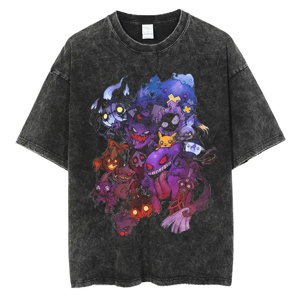 Pokemon Charizard T Shirt Men 2026 Summer Vintage Acid Wash Oversized Tee Japanese Anime Streetwear Hip Hop Harajuku Y2k