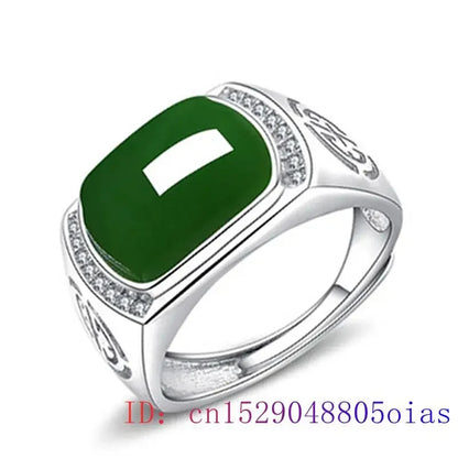 Green Jade Ring Gifts Fashion Men Charm Gemstone Crystal Women Jewelry Zircon Lucky Amulet Chalcedony Natural