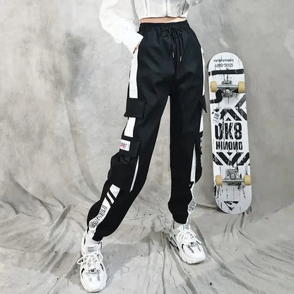 Fashionable Cargo Pants Women Color Matching Ankle Banded Skateboarding Pants Black Joggers Women Sweatpants Plus Size S-4XL 5XL