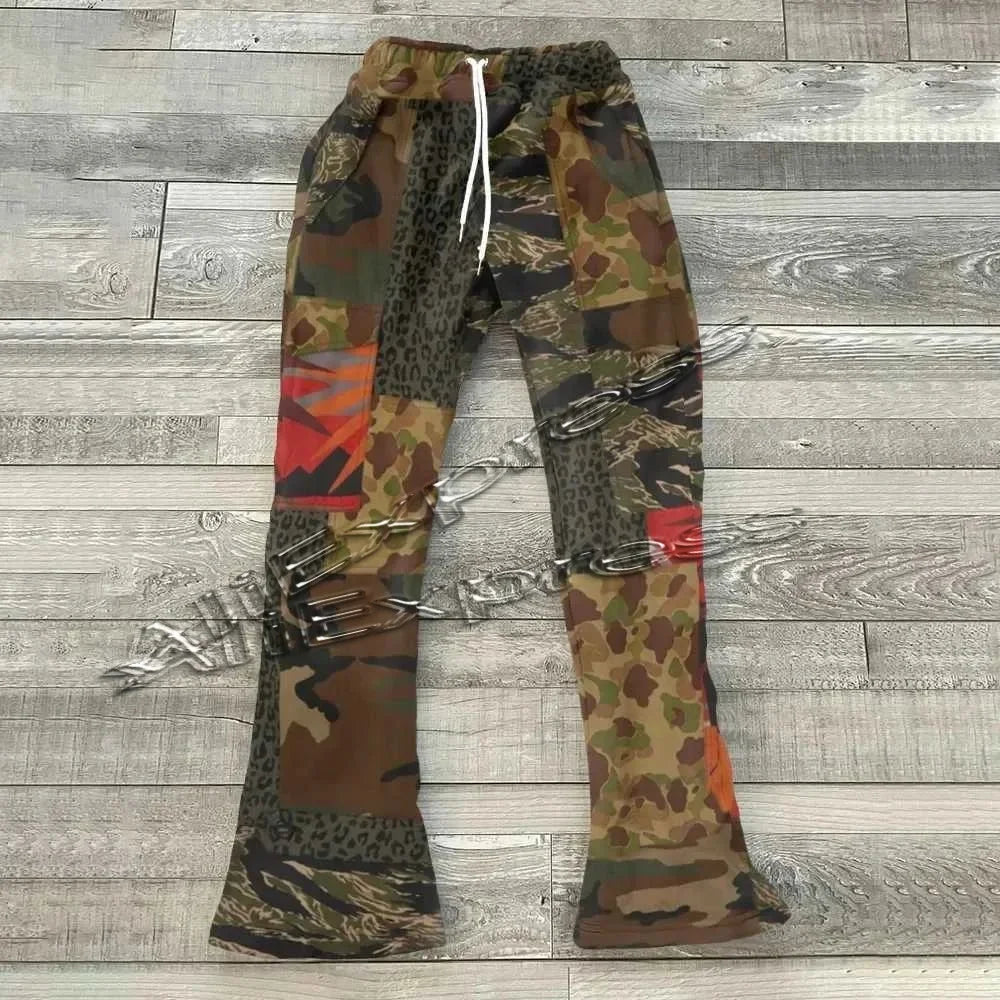 Y2k Flared Pants Hip Hop Men Loose 3D Print Trousers Casual Sweatpants Mid Waist Sporty Female Streetwear Vintage Flared Pants