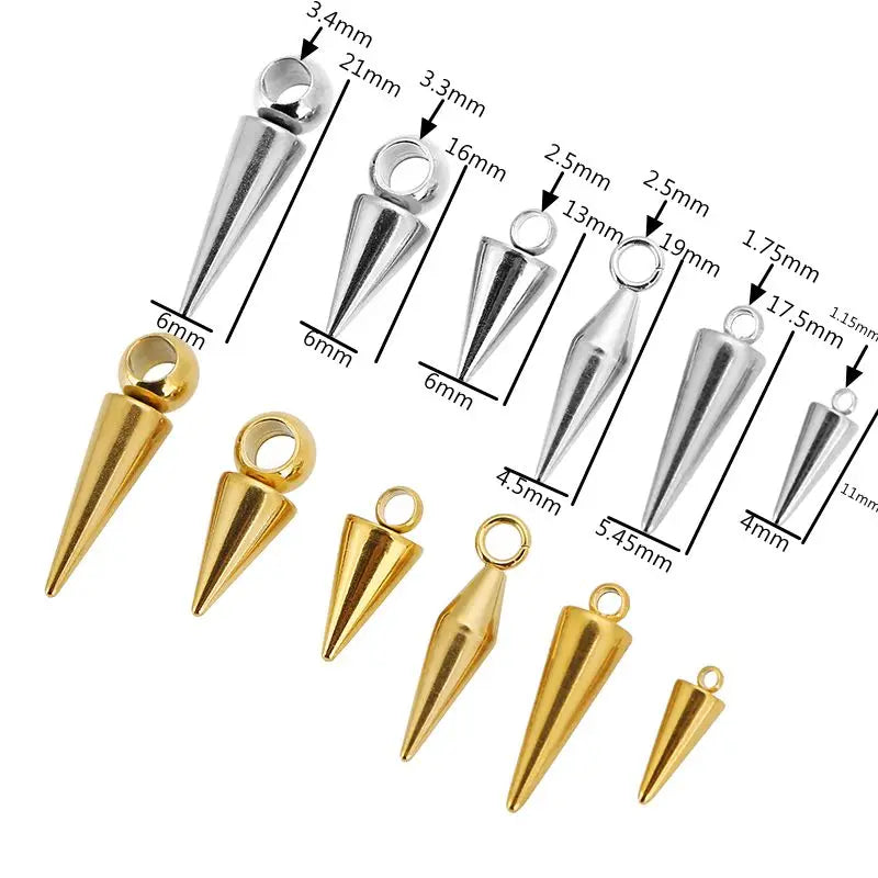 10pcs Stainless Steel Cone Charms Pendants Retro Spike Beads Charms Pendants for Women Man Hoop Earring Jewelry Making Supplies