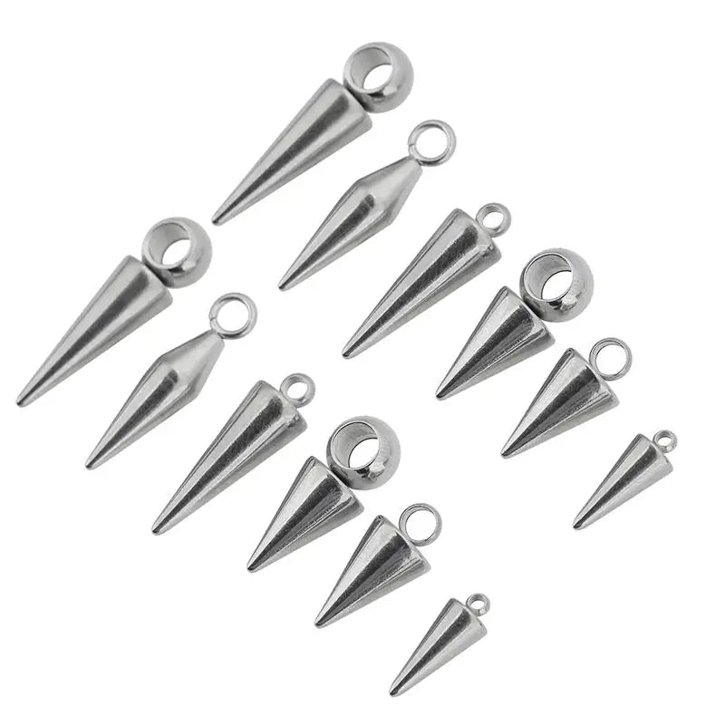 10pcs Stainless Steel Cone Charms Pendants Retro Spike Beads Charms Pendants for Women Man Hoop Earring Jewelry Making Supplies