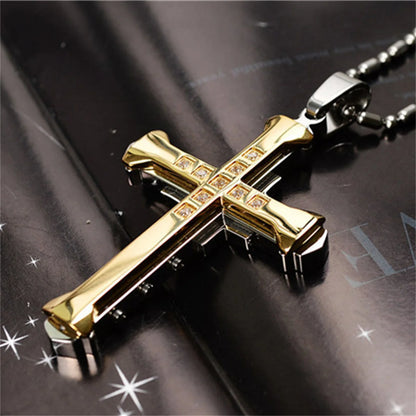 KISMIS 1pcs Stainless Steel Cross Necklace Pendant Jewelry Catholic and Christian Jesus Amulet 4 Colors Optional