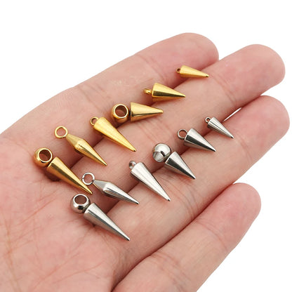 10pcs Stainless Steel Cone Charms Pendants Retro Spike Beads Charms Pendants for Women Man Hoop Earring Jewelry Making Supplies