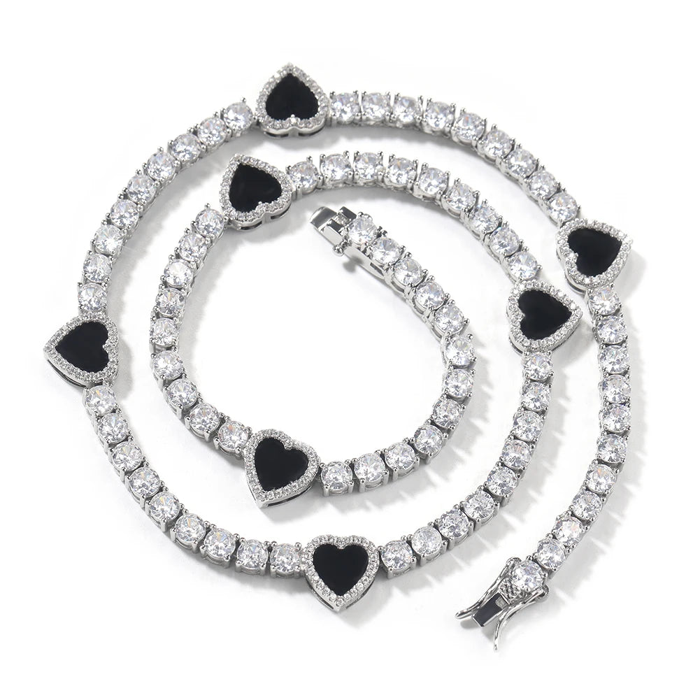 THE BLING KING 4mm Black Clover Heart Tennis Chain Necklace Iced Out Cubic Zirconia Bracelet Gift For Women Men Hiphop Jewelry