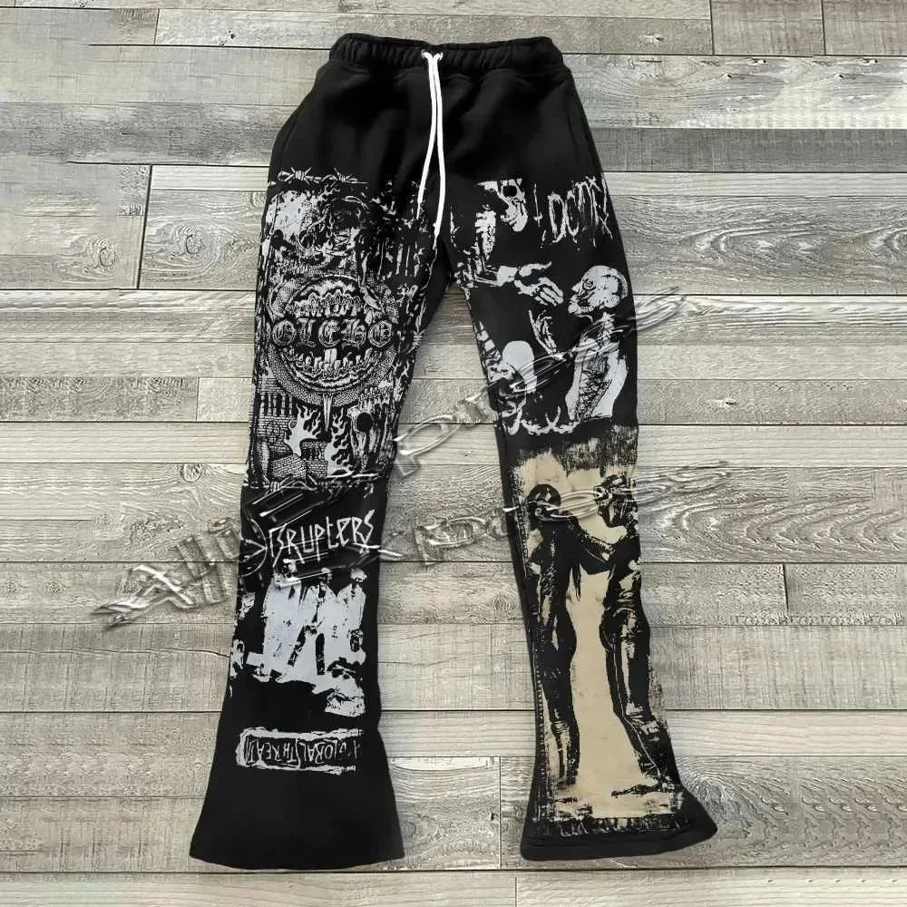 Y2k Flared Pants Hip Hop Men Loose 3D Print Trousers Casual Sweatpants Mid Waist Sporty Female Streetwear Vintage Flared Pants