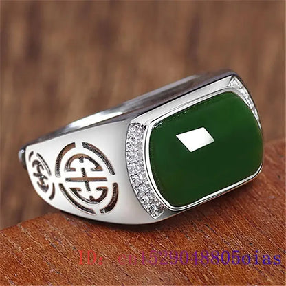 Green Jade Ring Gifts Fashion Men Charm Gemstone Crystal Women Jewelry Zircon Lucky Amulet Chalcedony Natural