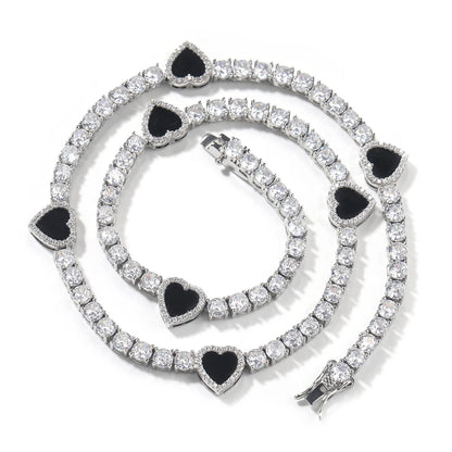 THE BLING KING 4mm Black Clover Heart Tennis Chain Necklace Iced Out Cubic Zirconia Bracelet Gift For Women Men Hiphop Jewelry