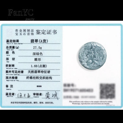 Natural A-goods Jadeite Blue Water Dragon and Phoenix Pendant Exquisite Fashion Simple Men and Women Couples Necklace Gift