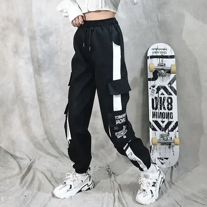 Fashionable Cargo Pants Women Color Matching Ankle Banded Skateboarding Pants Black Joggers Women Sweatpants Plus Size S-4XL 5XL