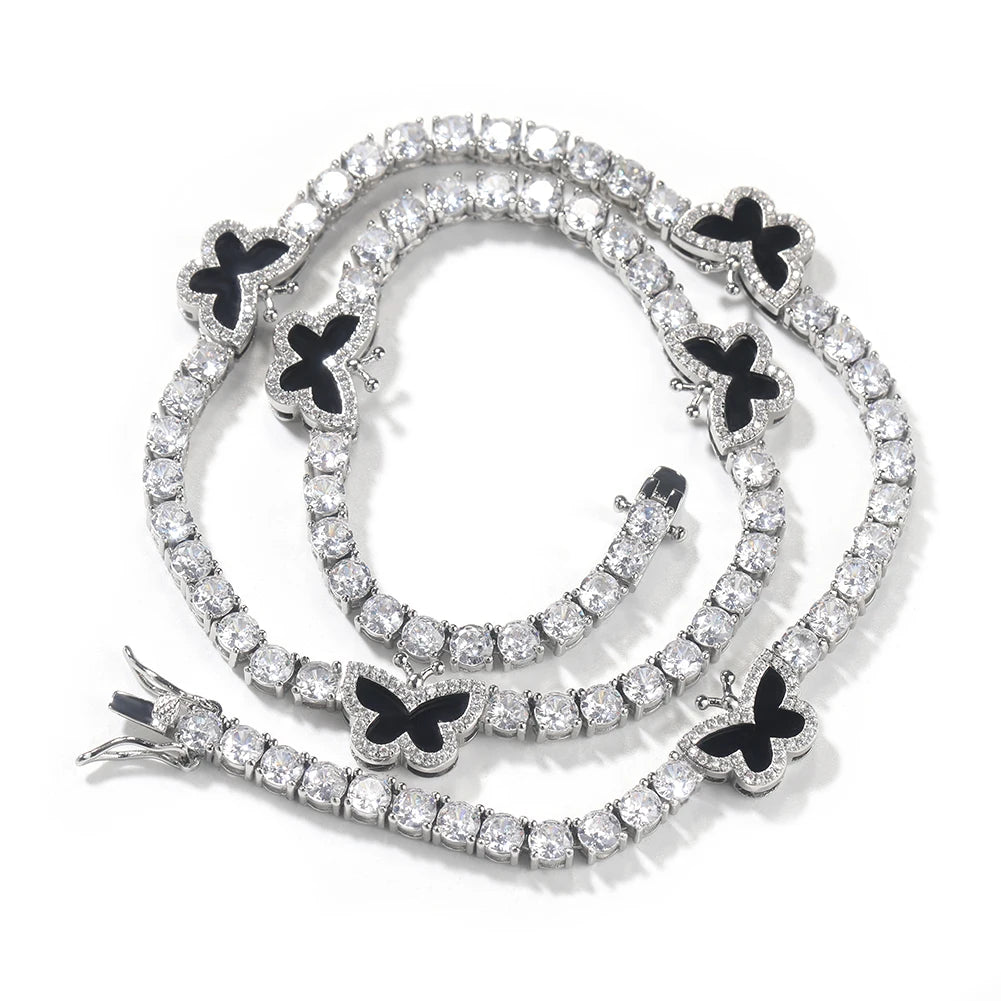 THE BLING KING 4mm Black Clover Heart Tennis Chain Necklace Iced Out Cubic Zirconia Bracelet Gift For Women Men Hiphop Jewelry