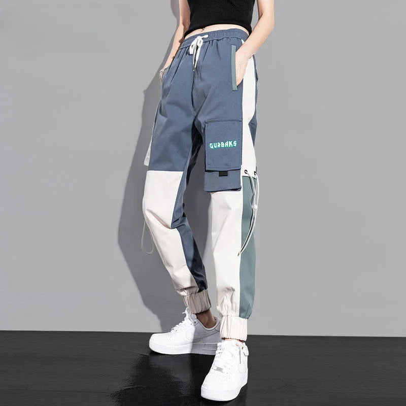 Fashionable Cargo Pants Women Color Matching Ankle Banded Skateboarding Pants Black Joggers Women Sweatpants Plus Size S-4XL 5XL