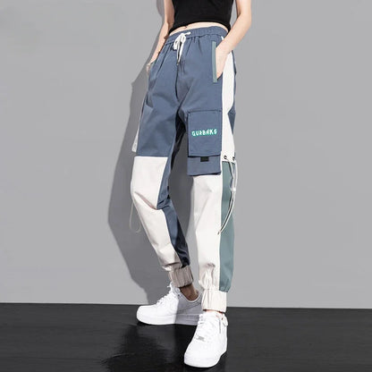 Fashionable Cargo Pants Women Color Matching Ankle Banded Skateboarding Pants Black Joggers Women Sweatpants Plus Size S-4XL 5XL