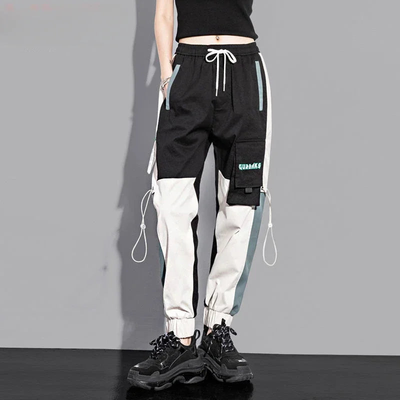 Fashionable Cargo Pants Women Color Matching Ankle Banded Skateboarding Pants Black Joggers Women Sweatpants Plus Size S-4XL 5XL