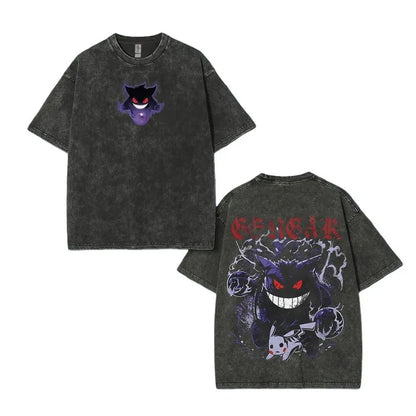 Pokemon Charizard T Shirt Men 2026 Summer Vintage Acid Wash Oversized Tee Japanese Anime Streetwear Hip Hop Harajuku Y2k