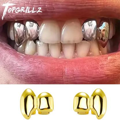 TOPGRILLZ Vampire DIY Double Fangs Grillz Glossy Teeth Caps Removable 2PCS Dental Grills For Men Women Halloween Cosplay Gift
