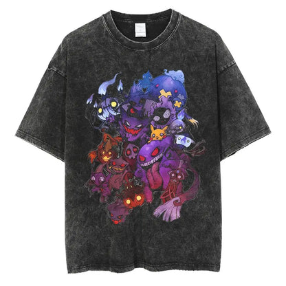 Pokemon Charizard T Shirt Men 2026 Summer Vintage Acid Wash Oversized Tee Japanese Anime Streetwear Hip Hop Harajuku Y2k