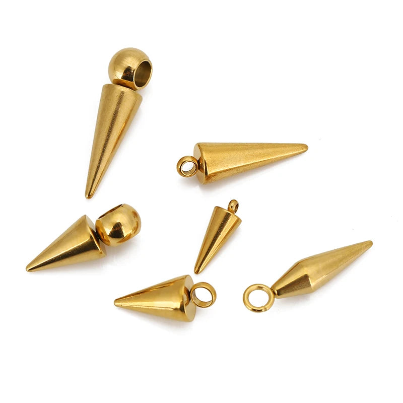 10pcs Stainless Steel Cone Charms Pendants Retro Spike Beads Charms Pendants for Women Man Hoop Earring Jewelry Making Supplies