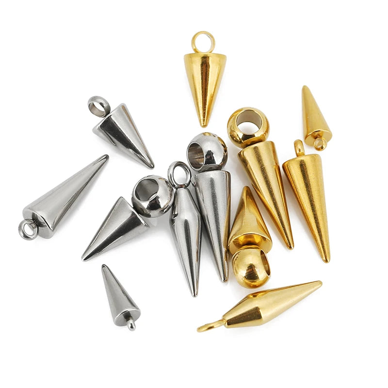 10pcs Stainless Steel Cone Charms Pendants Retro Spike Beads Charms Pendants for Women Man Hoop Earring Jewelry Making Supplies