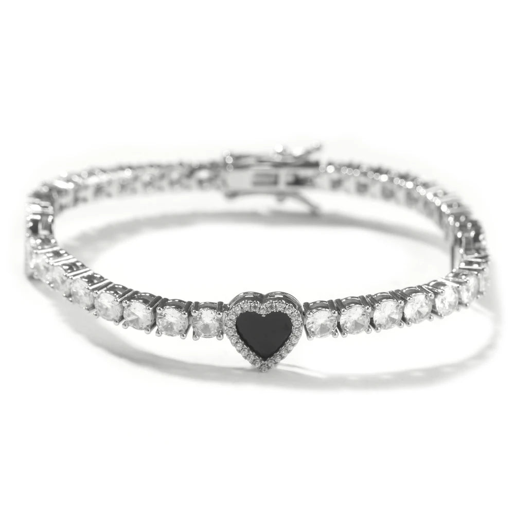 THE BLING KING 4mm Black Clover Heart Tennis Chain Necklace Iced Out Cubic Zirconia Bracelet Gift For Women Men Hiphop Jewelry