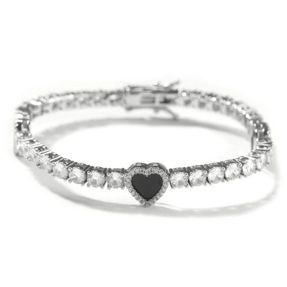THE BLING KING 4mm Black Clover Heart Tennis Chain Necklace Iced Out Cubic Zirconia Bracelet Gift For Women Men Hiphop Jewelry