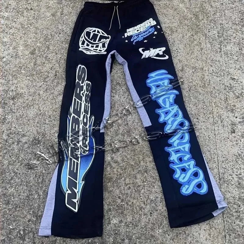 Y2k Flared Pants Hip Hop Men Loose 3D Print Trousers Casual Sweatpants Mid Waist Sporty Female Streetwear Vintage Flared Pants
