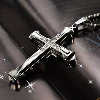 KISMIS 1pcs Stainless Steel Cross Necklace Pendant Jewelry Catholic and Christian Jesus Amulet 4 Colors Optional