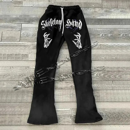 Y2k Flared Pants Hip Hop Men Loose 3D Print Trousers Casual Sweatpants Mid Waist Sporty Female Streetwear Vintage Flared Pants