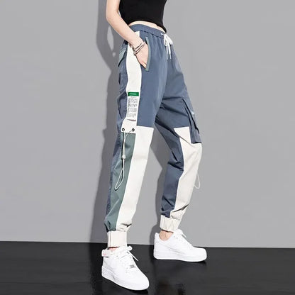 Fashionable Cargo Pants Women Color Matching Ankle Banded Skateboarding Pants Black Joggers Women Sweatpants Plus Size S-4XL 5XL