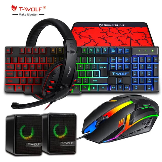 Hot Sale TF850 Gaming Keyboard Mouse and Gaming Headset and Speaker Mouse Pad Wired RGB Backlight Keyboard Combos for Computer