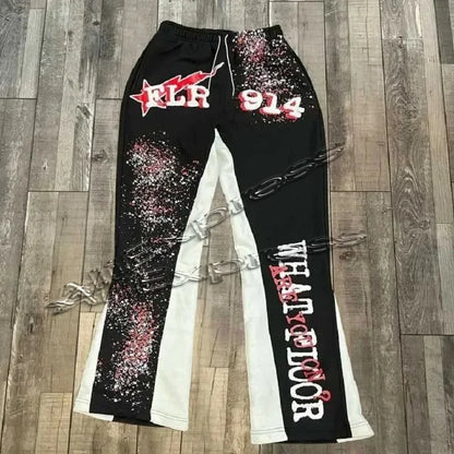 Y2k Flared Pants Hip Hop Men Loose 3D Print Trousers Casual Sweatpants Mid Waist Sporty Female Streetwear Vintage Flared Pants