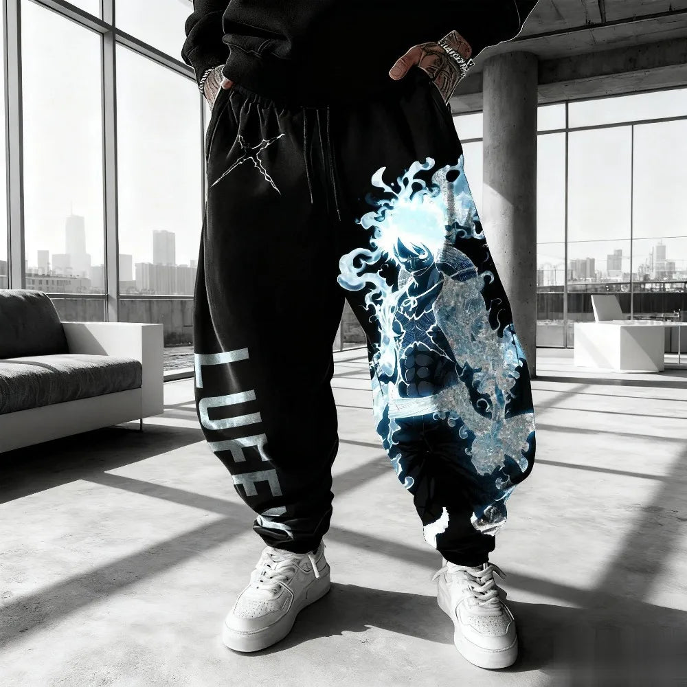 One Piece Unisex Pure Cotton Sports Pants, Luffy Gear 5 2026 Spring Harajuku Anime Printed American Hip Hop Loose Pants