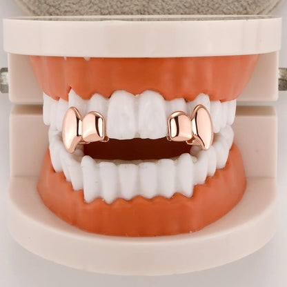 TOPGRILLZ Vampire DIY Double Fangs Grillz Glossy Teeth Caps Removable 2PCS Dental Grills For Men Women Halloween Cosplay Gift