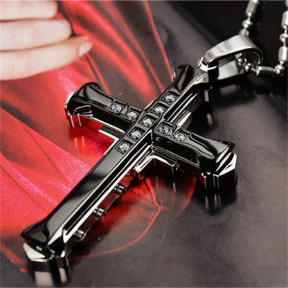 KISMIS 1pcs Stainless Steel Cross Necklace Pendant Jewelry Catholic and Christian Jesus Amulet 4 Colors Optional
