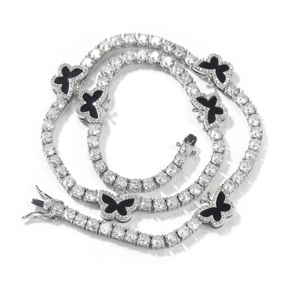 THE BLING KING 4mm Black Clover Heart Tennis Chain Necklace Iced Out Cubic Zirconia Bracelet Gift For Women Men Hiphop Jewelry