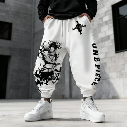 One Piece Unisex Pure Cotton Sports Pants, Luffy Gear 5 2026 Spring Harajuku Anime Printed American Hip Hop Loose Pants
