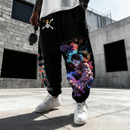 One Piece Unisex Pure Cotton Sports Pants, Luffy Gear 5 2026 Spring Harajuku Anime Printed American Hip Hop Loose Pants
